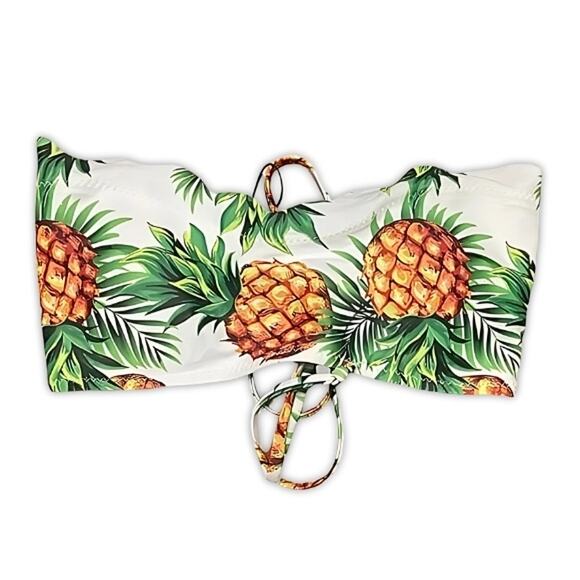 Zaful Bandeau Swimsuit Top Vibrant Pineapple Print Strapless White/Green W 4 NWT - Picture 1 of 8